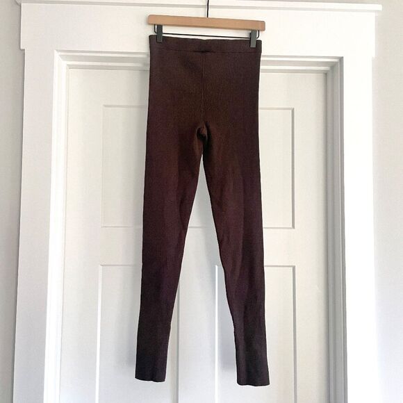 ❤️ Aritzia Babaton Distill Leggings Side Slit Brown Coffee Bean Ribbed Knit Pant - Picture 3 of 10